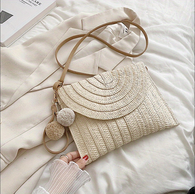 Handbag Made of High-Quality Woven Straw with Elegant Flap Closure Kalsten