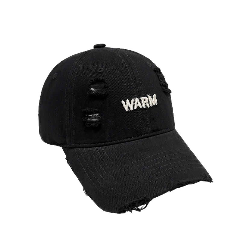 Women's Distressed Cotton Cap with Embroidered Message Kalsten