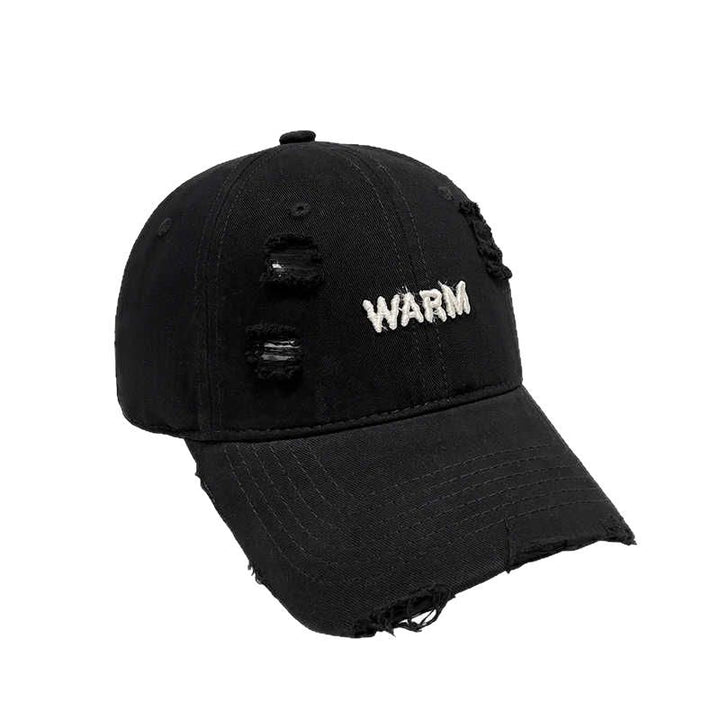 Women's Distressed Cotton Cap with Embroidered Message Kalsten