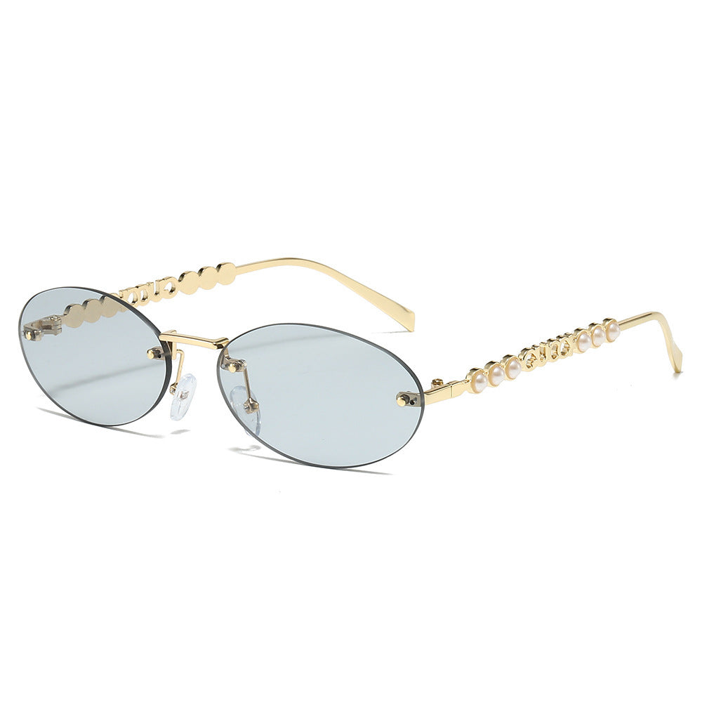 Women's fashionable sunglasses with oval frame and pearl-embellished temples Kalsten