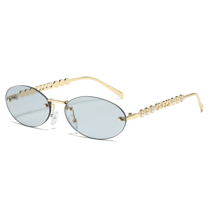 Women's fashionable sunglasses with oval frame and pearl-embellished temples Kalsten