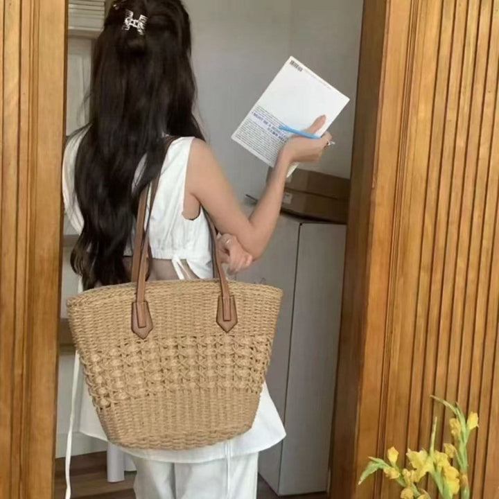 Braided tote bag with leather accents Kalsten