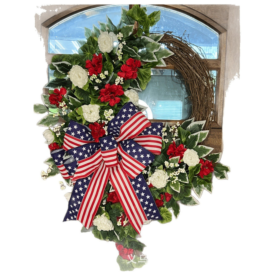 Unisex nan patriotic Americana grapevine front door wreath with oversized star-spangled bow and realistic silk floral accents Kalsten