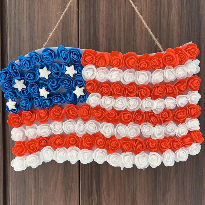 Unisex hanging decoration in flag shape made of foam roses with star applications Kalsten
