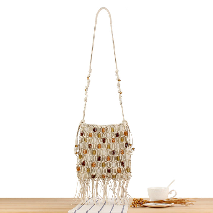 Macrame Crossbody Bag with Colorful Beads and Trendy Fringes Kalsten