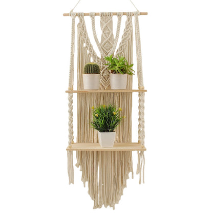 Decorative Macramé Wall Shelf with Dual Plant Holders Acalora