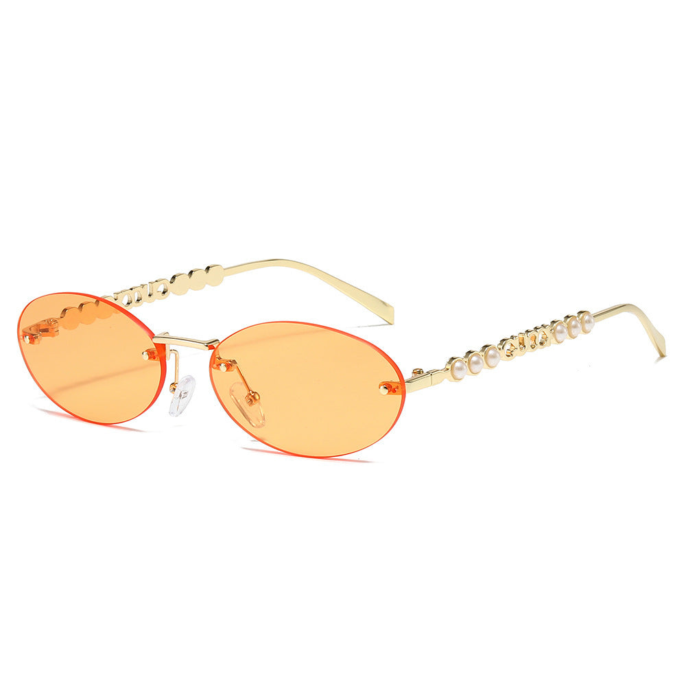 Women's fashionable sunglasses with oval frame and pearl-embellished temples Kalsten