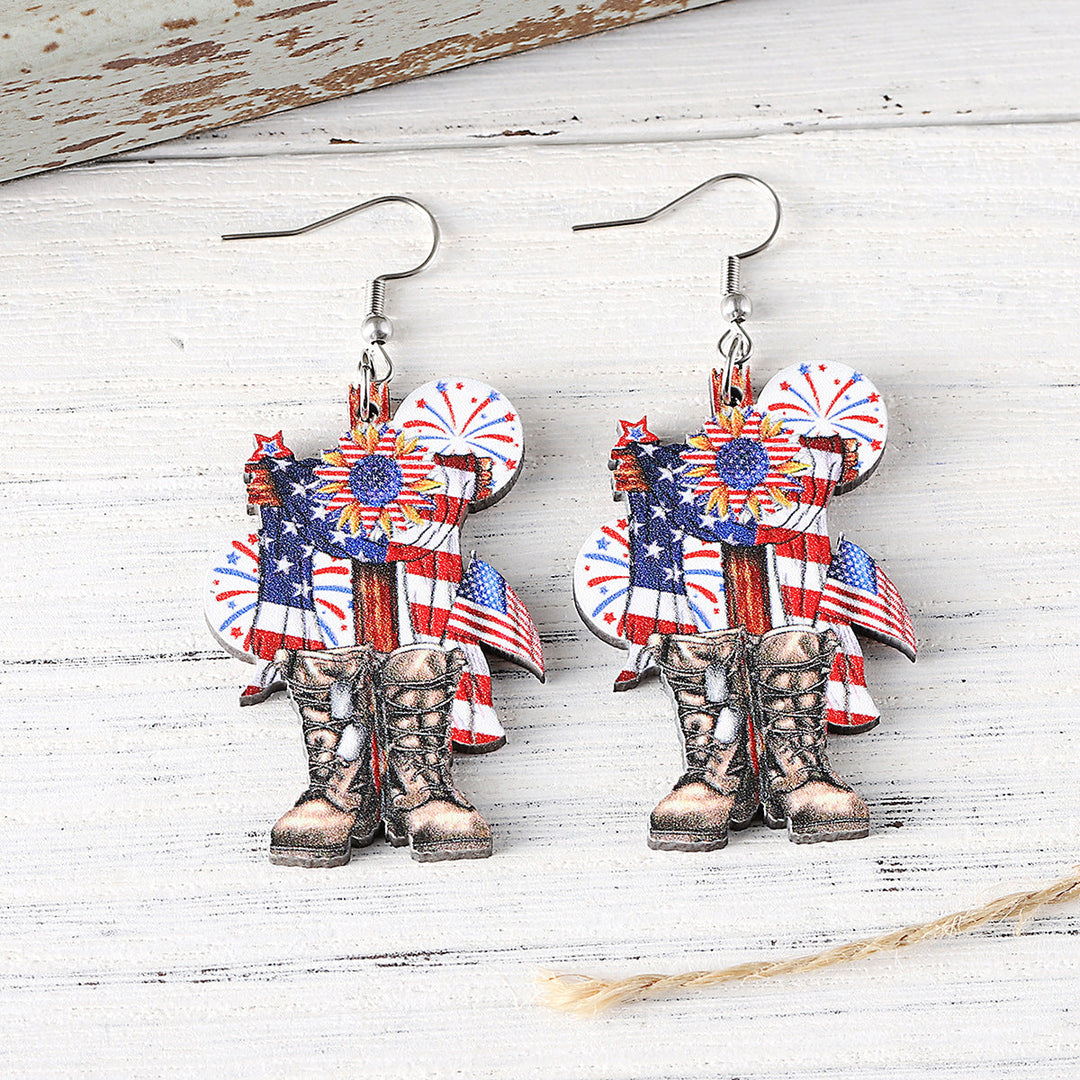Ladies leather boot charm earrings made of lightweight wood with fish hook closure Kalsten