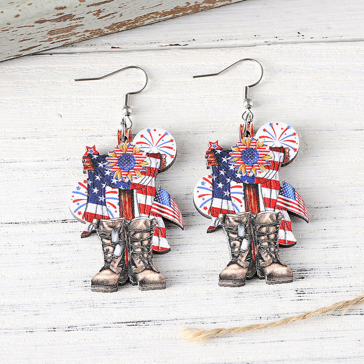 Ladies leather boot charm earrings made of lightweight wood with fish hook closure Kalsten