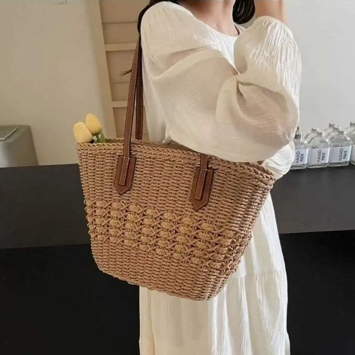 Braided tote bag with leather accents Kalsten