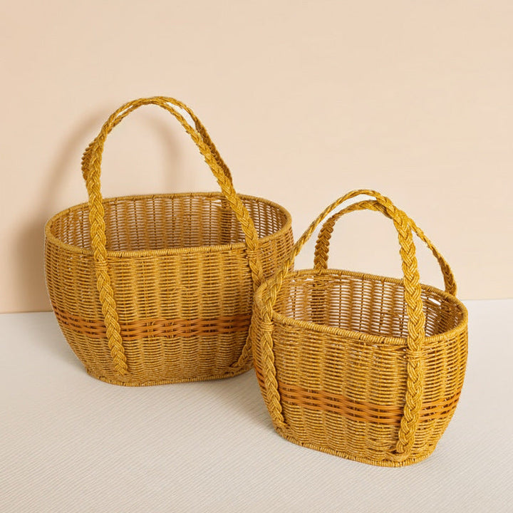 Ladies Handwoven Rattan Basket with Double Handle Kalsten