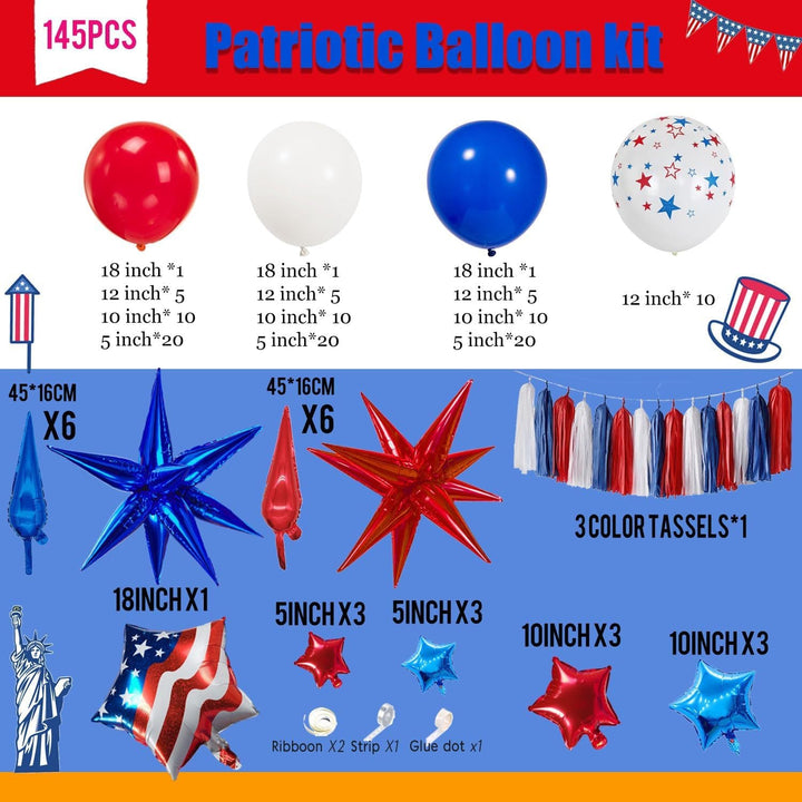 Unisex nano patriotic party decoration set with balloon arch, table decoration and tassel garland Kalsten