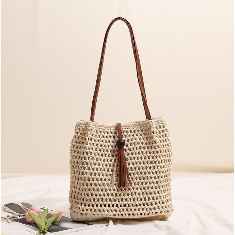 Hand-knotted basket bag with elegant leather handles Kalsten
