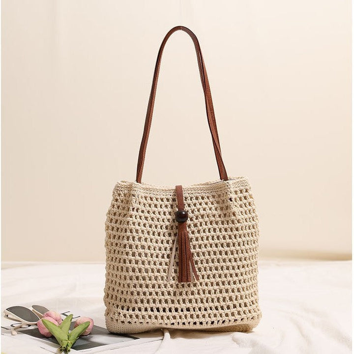 Hand-knotted basket bag with elegant leather handles Kalsten