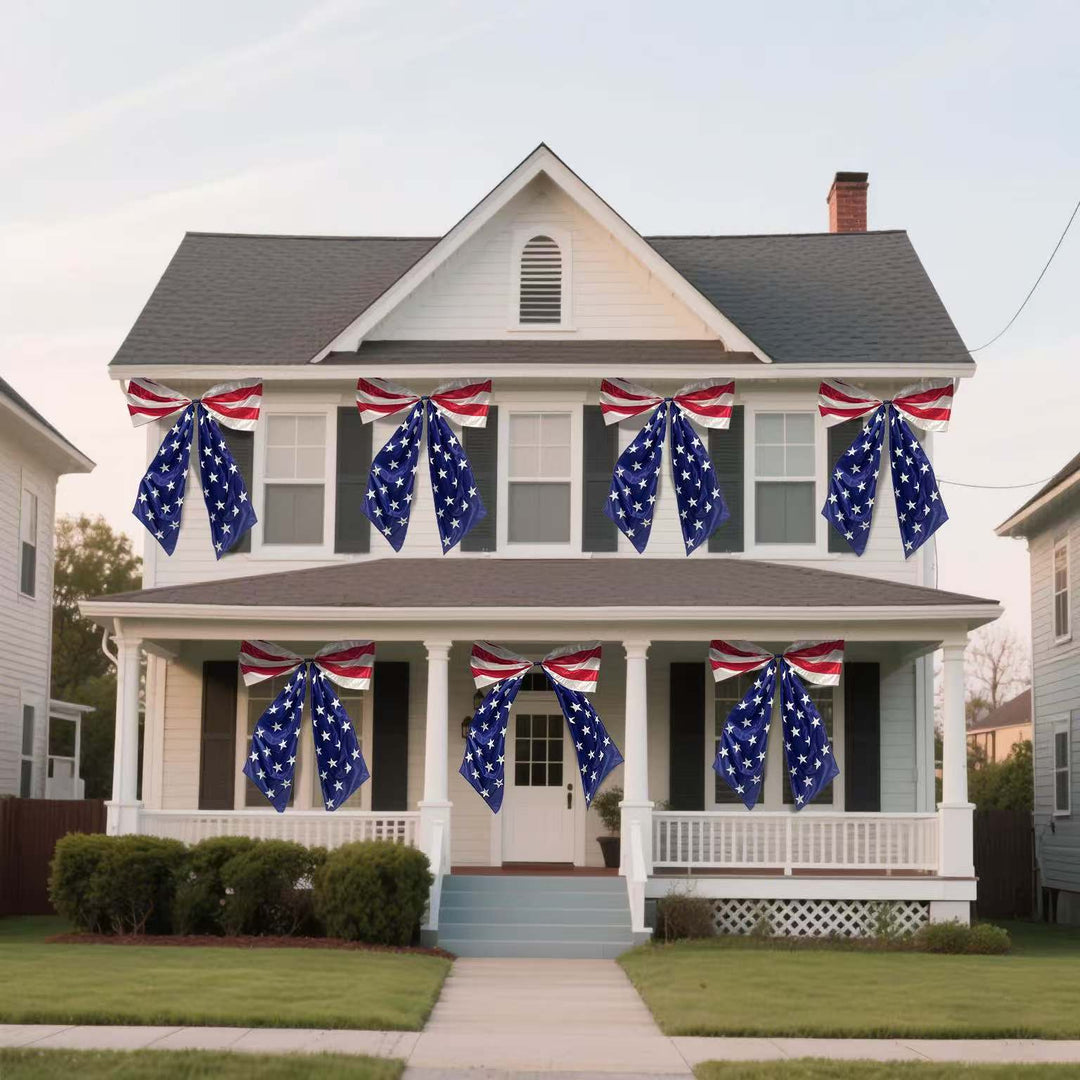Unisex nan extra large decorative bow with long flag tail, integrated hanging loop, and weatherproof polyester Kalsten
