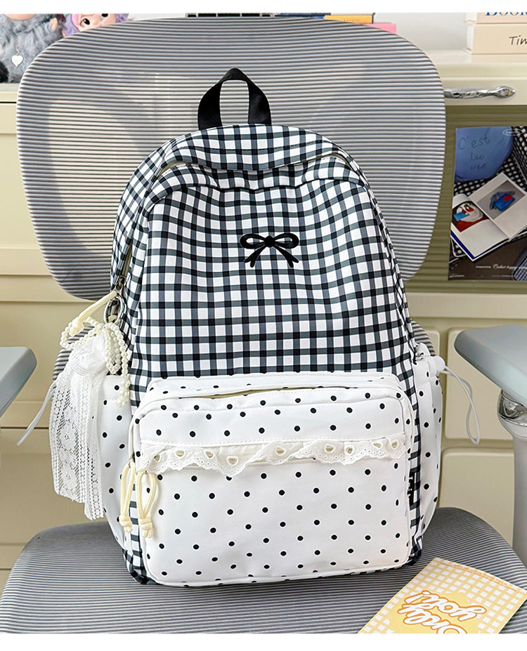 Cute Checkered Patterned School Backpack