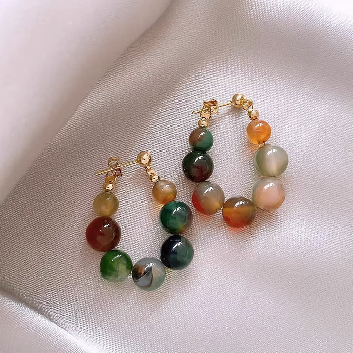 Elegant Stone Beaded Hoop Earrings Kalsten