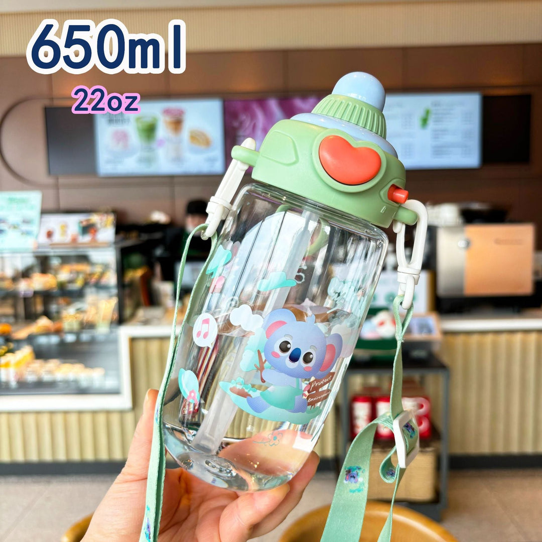 Women's transparent drinking bottle with ergonomic carrying handle and integrated straw Kalsten