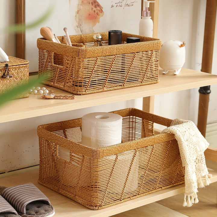 Decorative Handwoven Storage Basket with Cutout Handles Kalsten