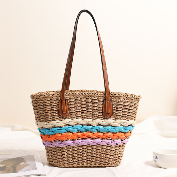 Curvy straw bag with colorful woven accents Kalsten