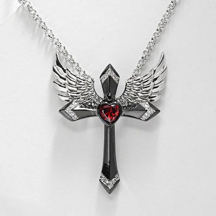 Gothic Angel Wing Cross Pendant Necklace Kalsten