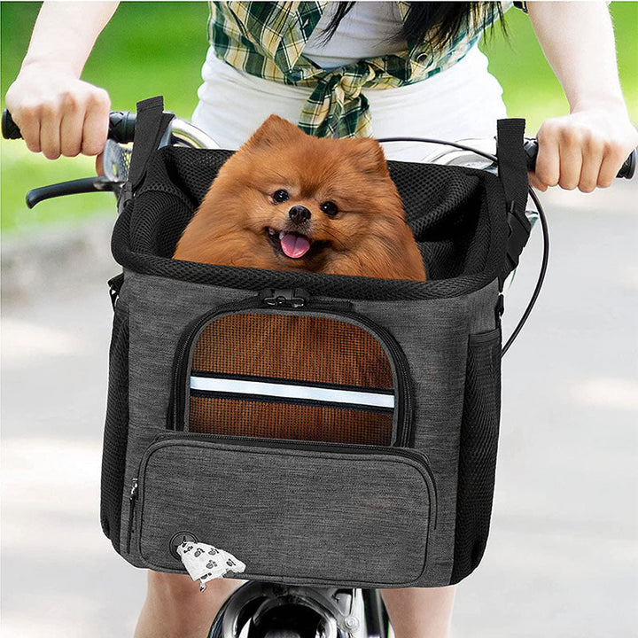 convertible front-mount pet transport backpack with reinforced base, breathable mesh canopy, padded straps and detachable shoulder sling Kalsten