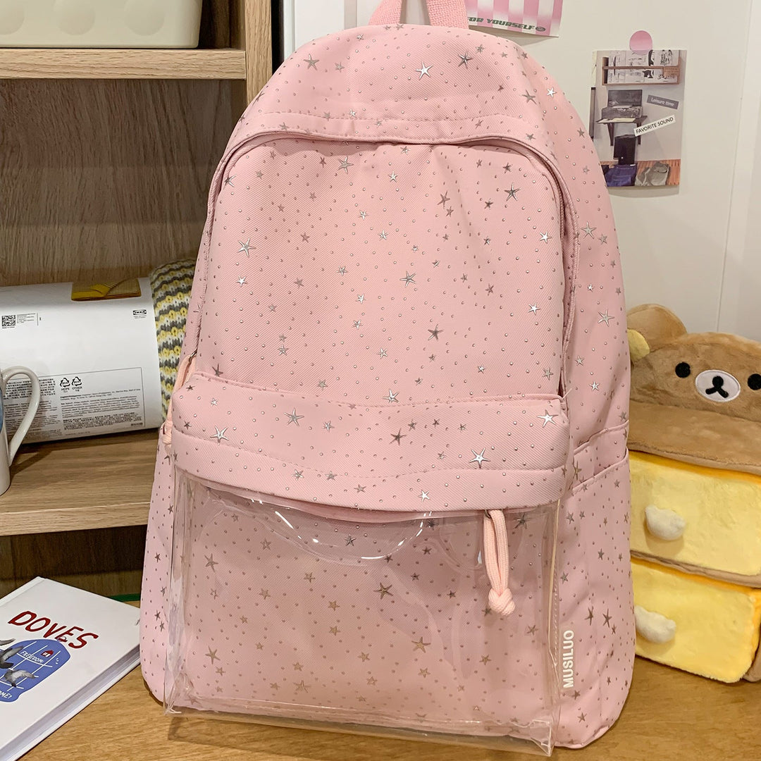 Transparent Pocket Star-Printed Backpack Kalsten