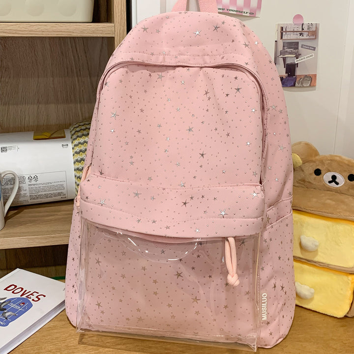 Transparent Pocket Star-Printed Backpack Kalsten