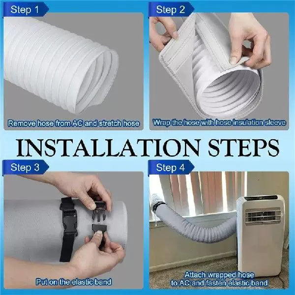 Unisex one size fits all insulated accordion-style portable air conditioner vent hose extension with protective cover and snap clips Kalsten
