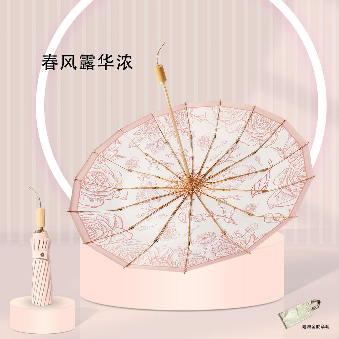 Women's Foldable UV Protection Umbrella with Floral Patterns Kalsten