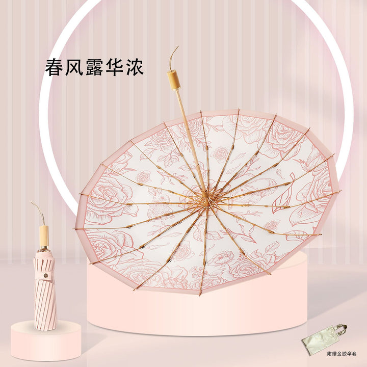 Women's Foldable UV Protection Umbrella with Floral Patterns Kalsten