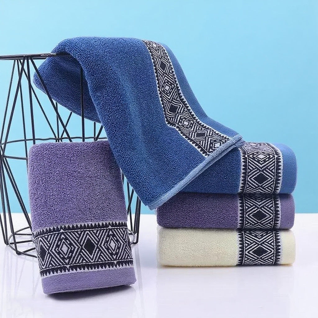 Terry Bath Towel Set With Elegant Geometric Border Kalsten