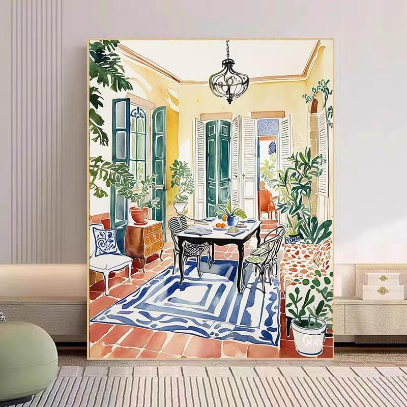 Cozy Living Room Watercolor Art Print Kalsten