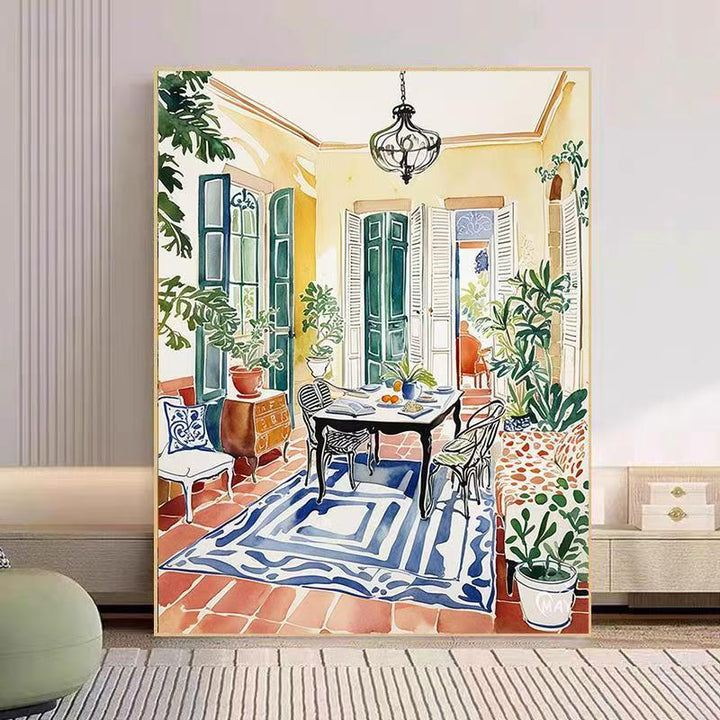 Cozy Living Room Watercolor Art Print Kalsten