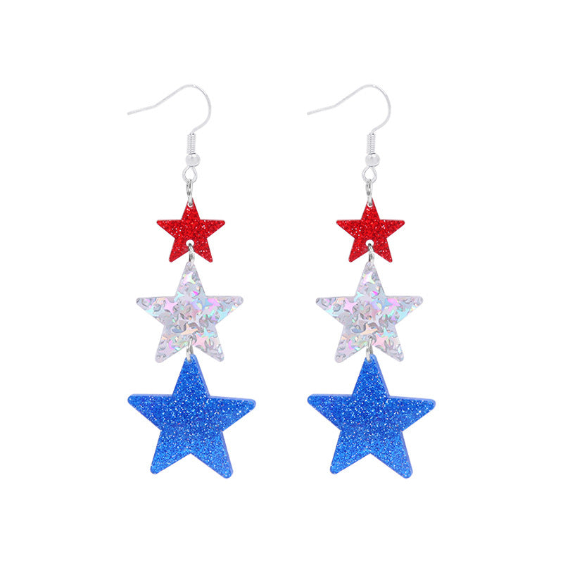 Women's star-shaped enamel earrings with USA flag motif and gold-plated fish Kalsten