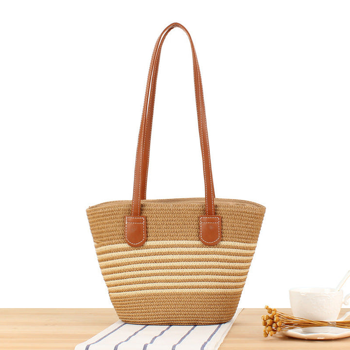 Handbag Made of High-Quality Raffia Fabric with Elegant Leather Handles Kalsten