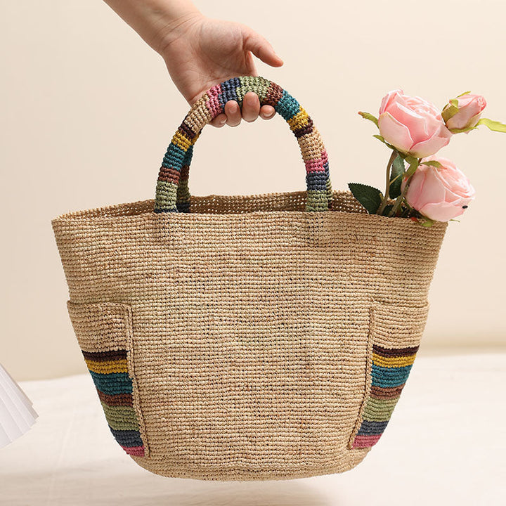 Handcrafted basket bag with colorful stripe accents Kalsten