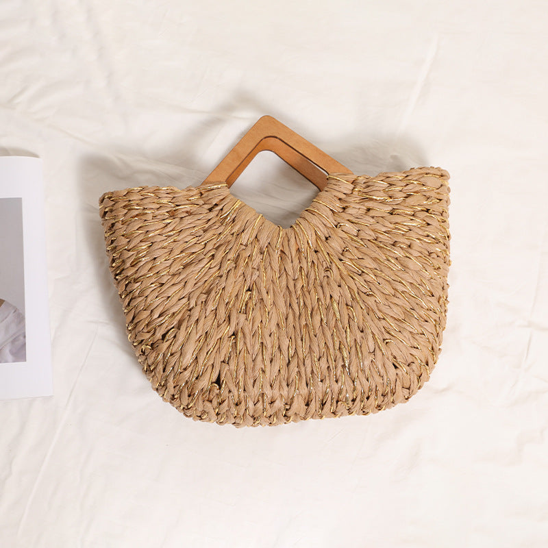 Handcrafted Portable Baskets Bag with Wooden Handles Kalsten