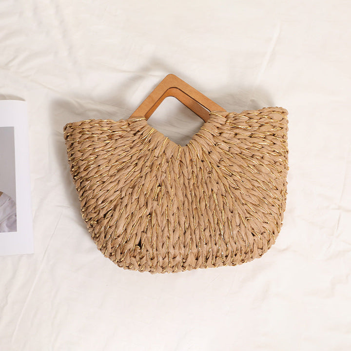 Handcrafted Portable Baskets Bag with Wooden Handles Kalsten