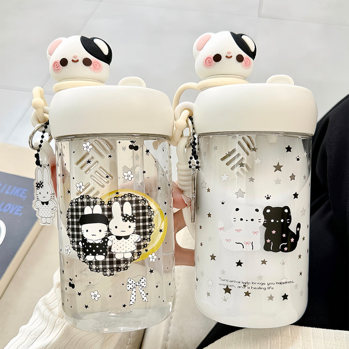 Ladies' water bottle with animal motifs and integrated straw Kalsten