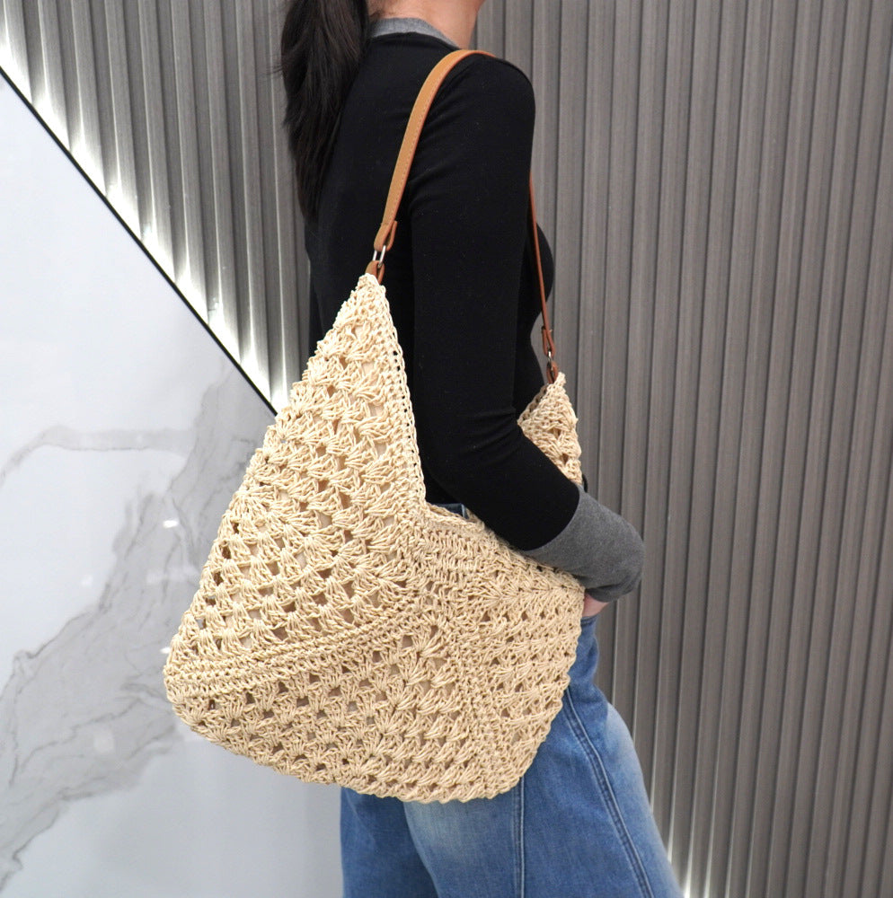 Large macrame bag with leather accents Kalsten