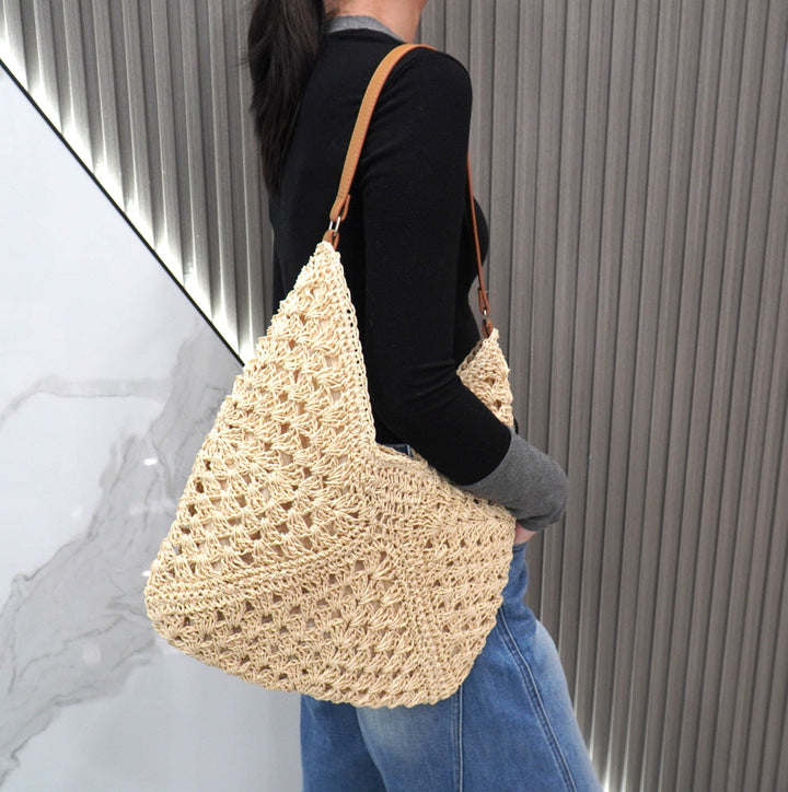 Large macrame bag with leather accents Kalsten