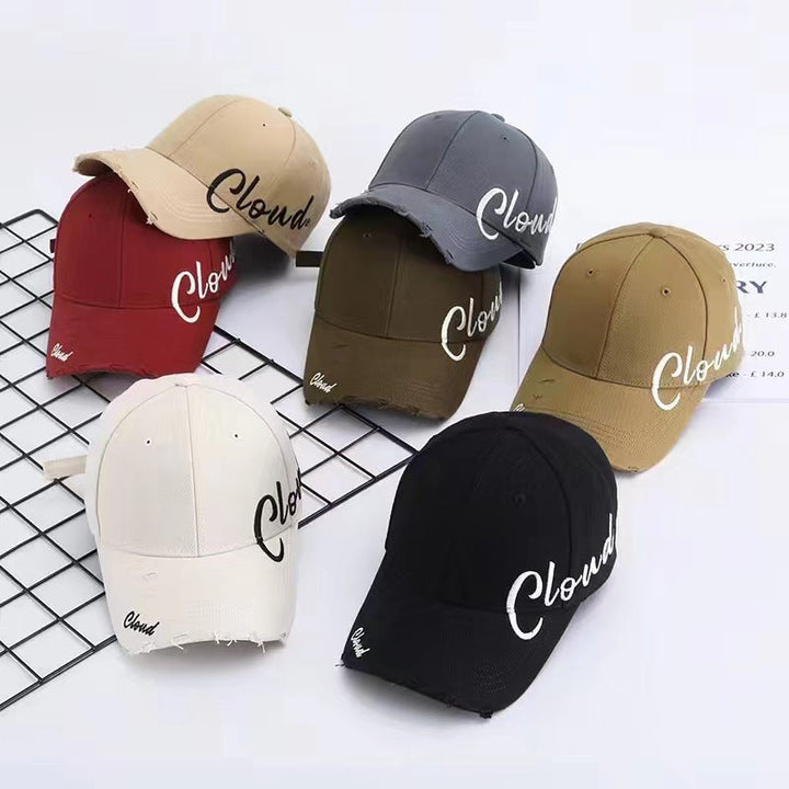 Women's Distressed Cotton Baseball Cap with Scripted Design Kalsten