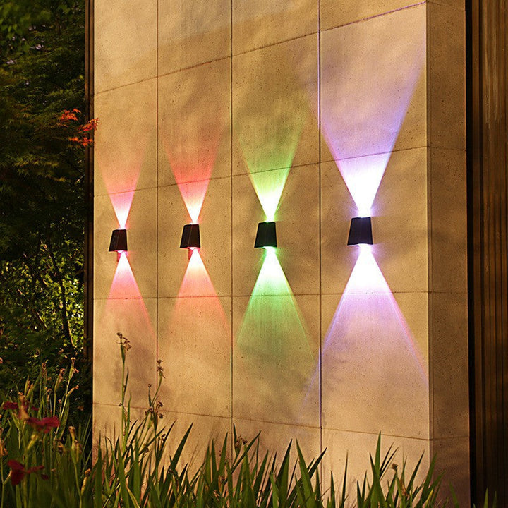 Angled Bi-Directional Solar LED Wall Uplight-Downlight With Integrated Photovoltaic Panel And Prism Lens Kalsten