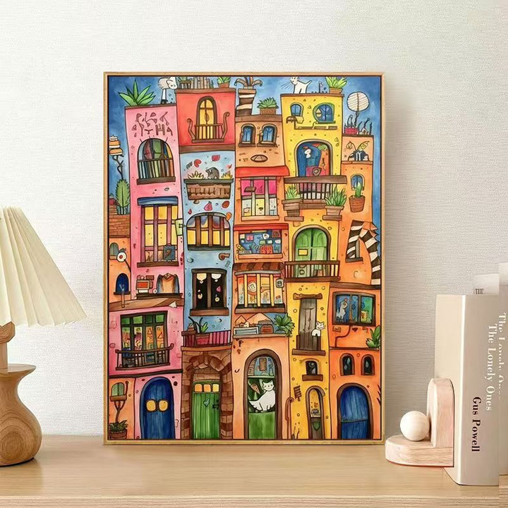 Whimsical Urban Landscape Canvas Art Print Kalsten