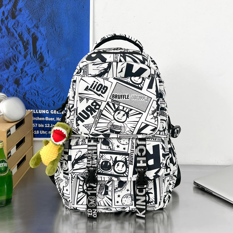 Graphic Print High-Capacity School Backpack