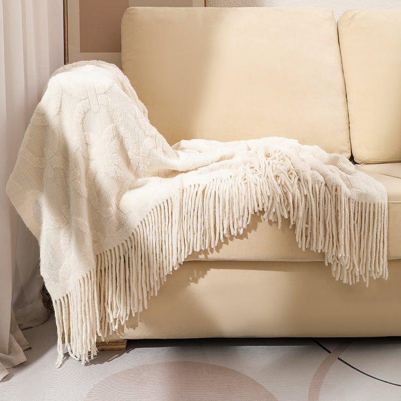 Unisex Textured Fringe Throw Blanket