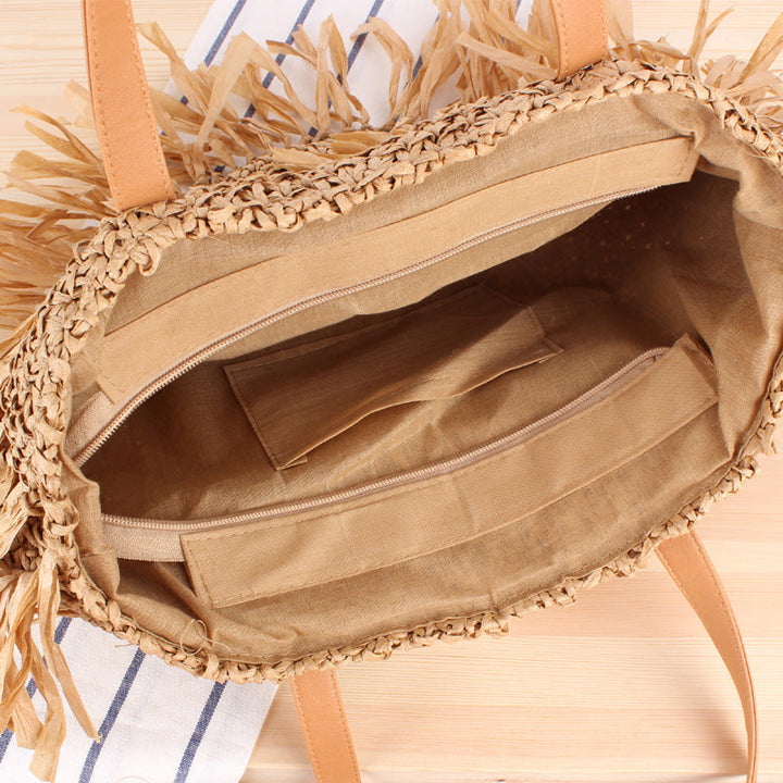 Trendy Straw Bag with Fringed Design Kalsten