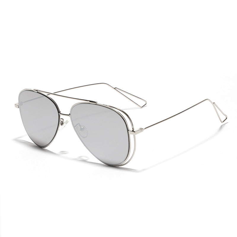 Women's retro aviator sunglasses with silver metal frame and mirrored lenses Kalsten