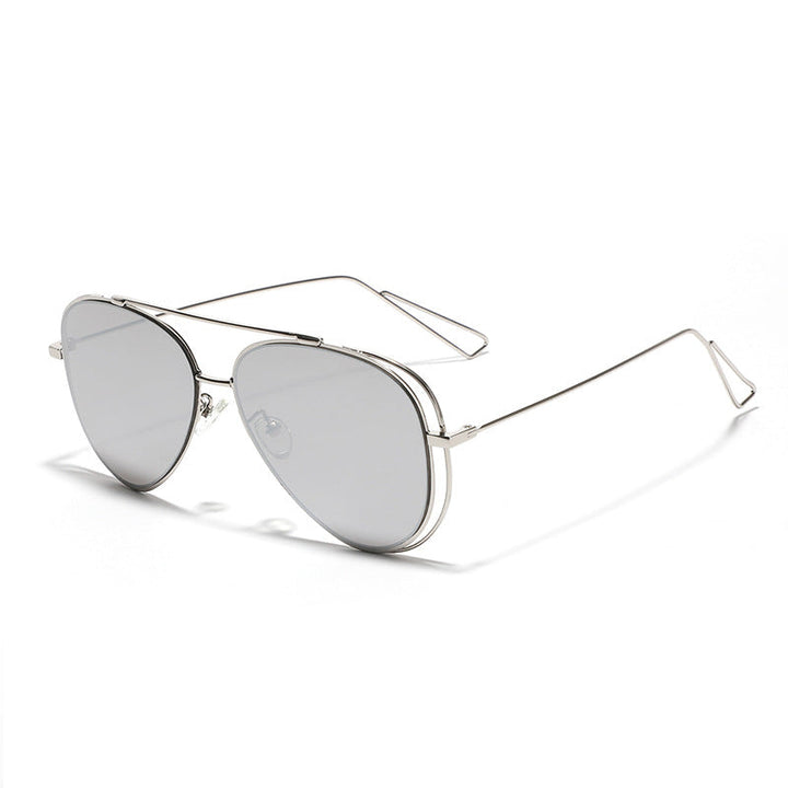 Women's retro aviator sunglasses with silver metal frame and mirrored lenses Kalsten
